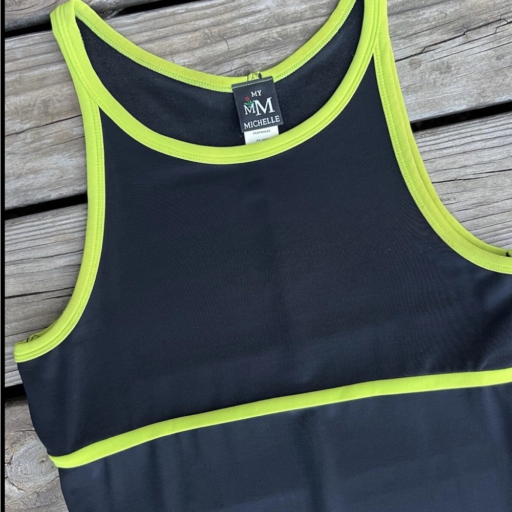Vintage Y2K Sporty Maxi Dress Blk Neon Sleeveless Bodycon USA Sz M Tenniscore - Picture 4 of 9